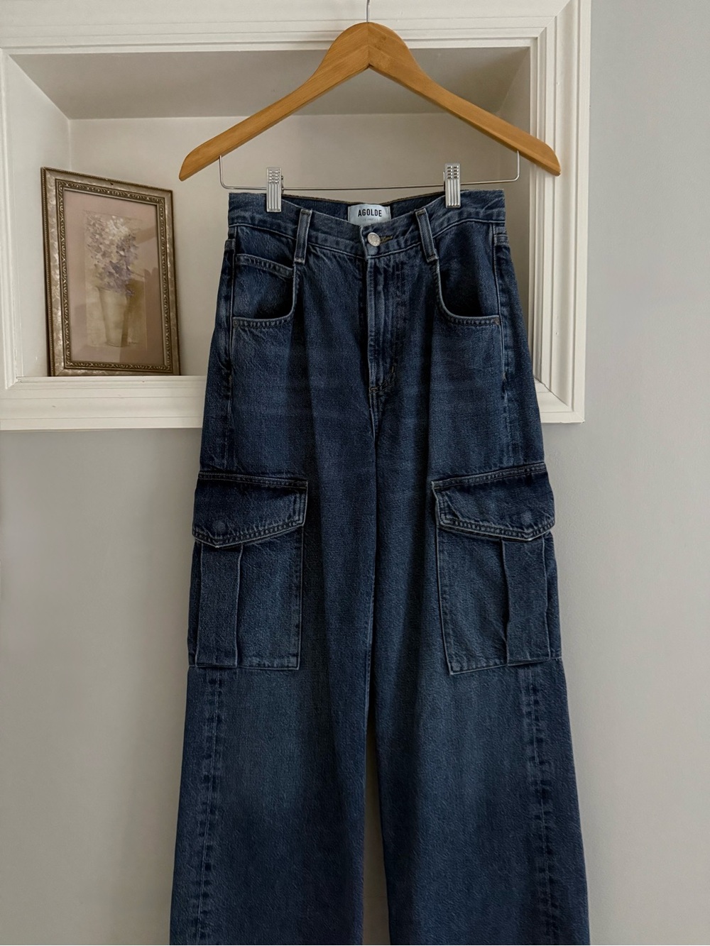 AGOLDE Minka Cargo Wide Leg Jeans in Path Medium Wash Size 22 - Picture 7 of 12